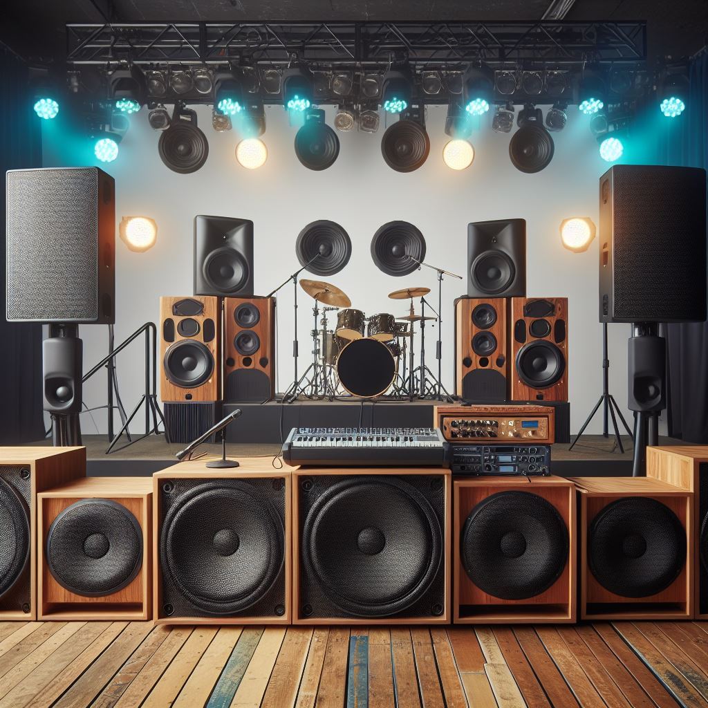 Stage public address system speakers