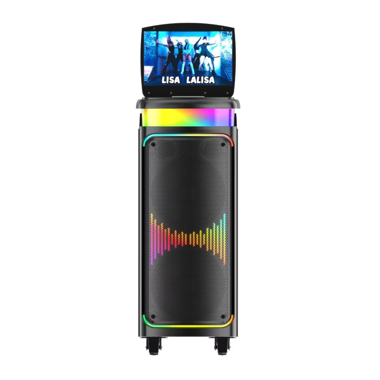 Front view of the karaoke speaker with screen