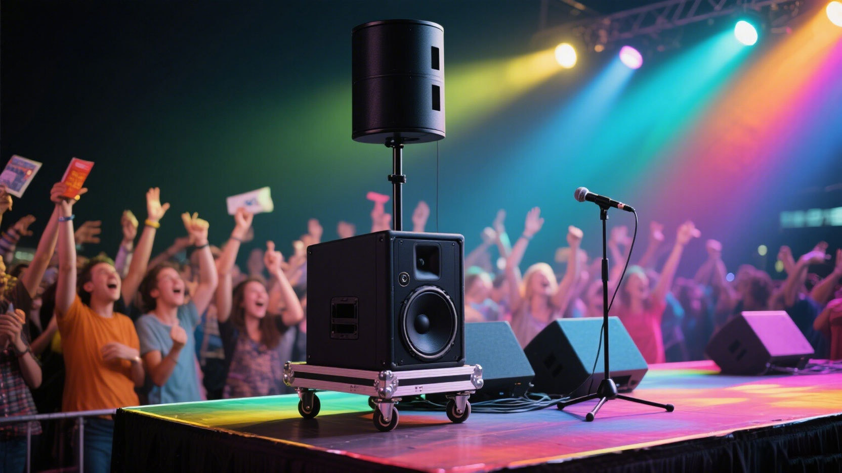 Column PA system at a wedding reception