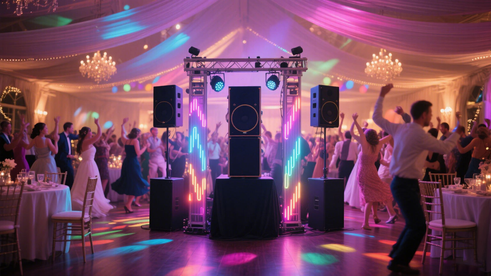 Column PA system at a live event