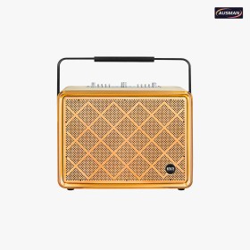 White Leather and Brass Mesh Retro Look Speaker