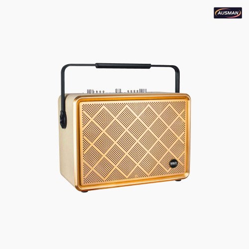 White Leather and Brass Mesh Retro Look Speaker