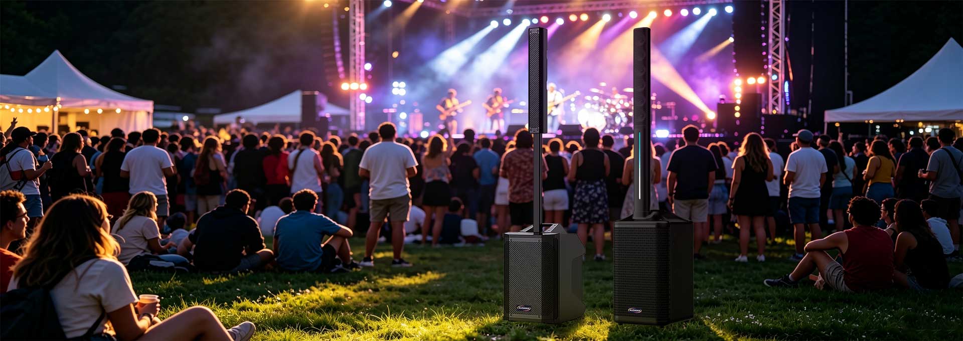 Party Speakers by the Prominent Audio Speaker Manufacturer Ausman, Functioning at an Outdoor Bash