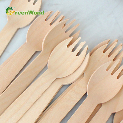 140mm Wooden Disposable Spork Wholesale | Disposable Wooden Spork Supplier | Compostable Wooden Spork in Europe
