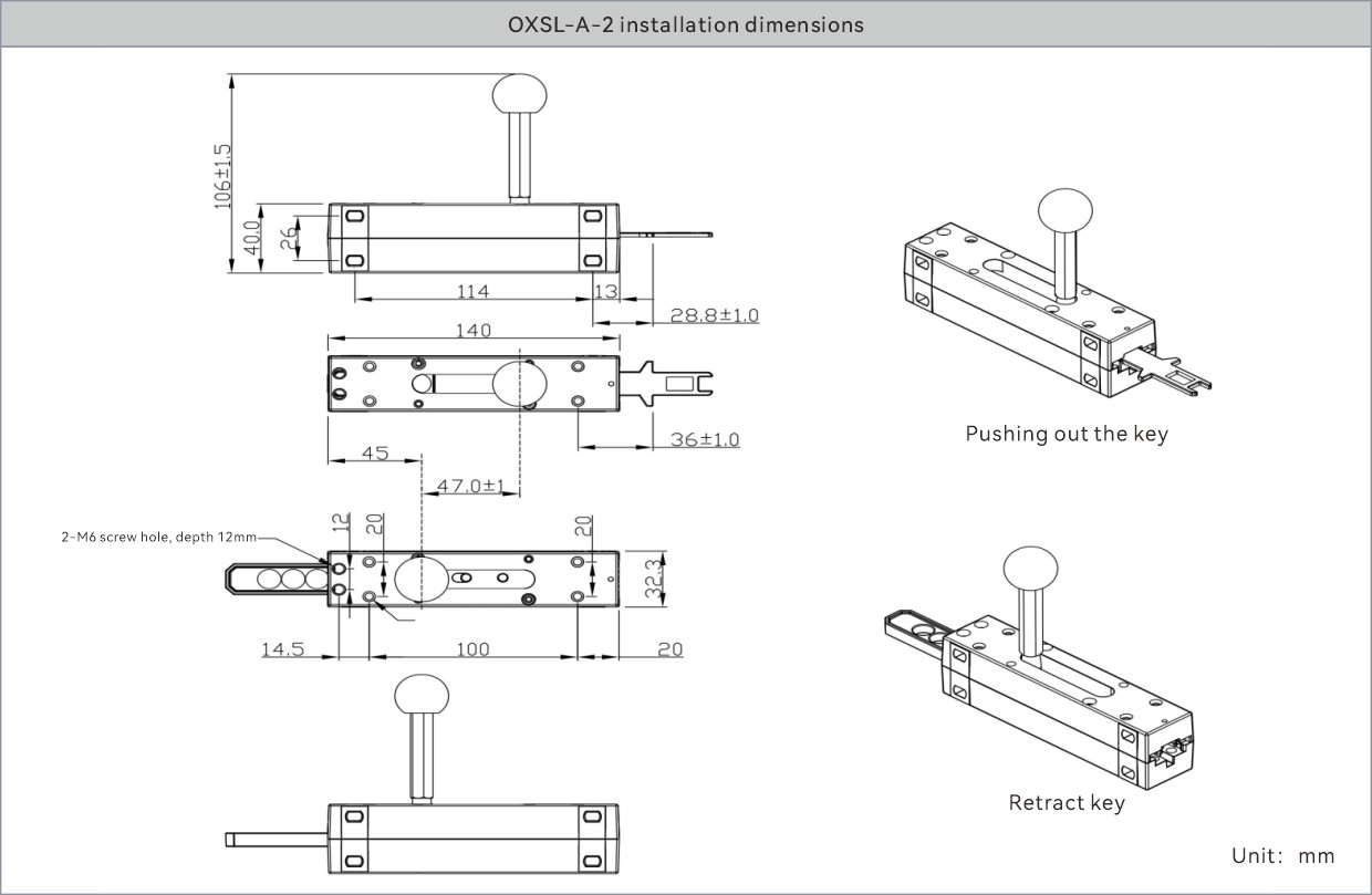 Safety door switch installation dimensions