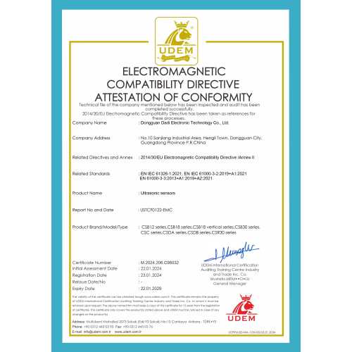 UDEM Certificate of Ultrasonic sensors (CE marking)