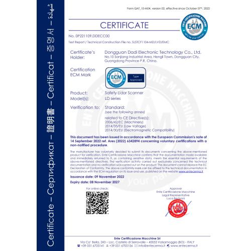 ECM Certificate of Safety Lidar Scanner (CE marking)