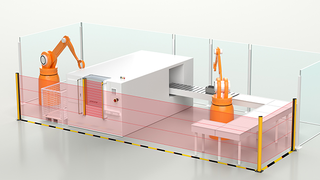 Multi-sided access protection light curtains to establish safe areas