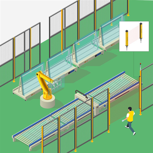 移動式ガラス保管庫のアクセス保護用安全ライトカーテン