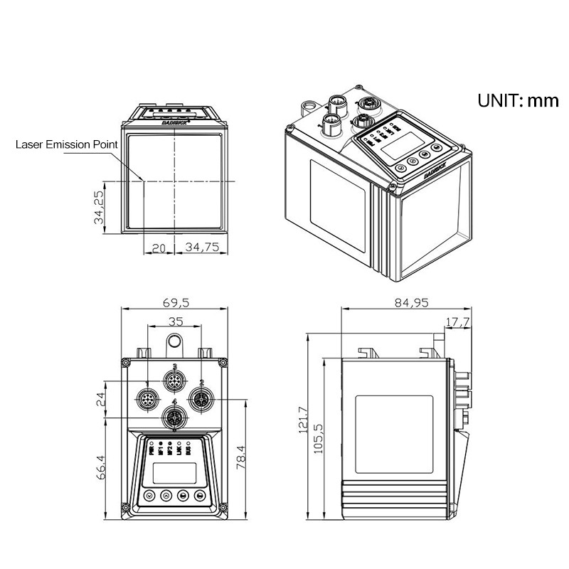 TOF Long-range Laser Distance Sensor Dimensions