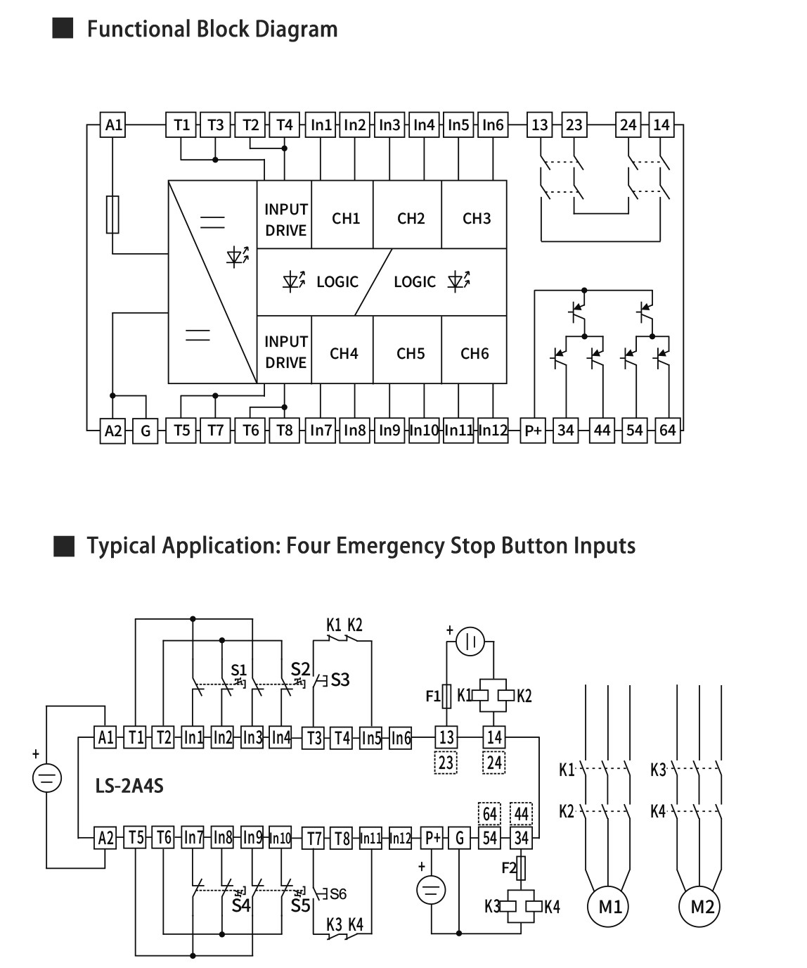 Safety Relay Wiring Method with Four Emergency Stop Button Inputs