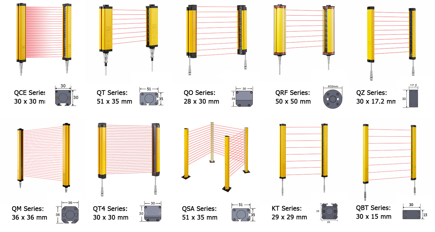 safety light curtain sensor cross-section dimensions