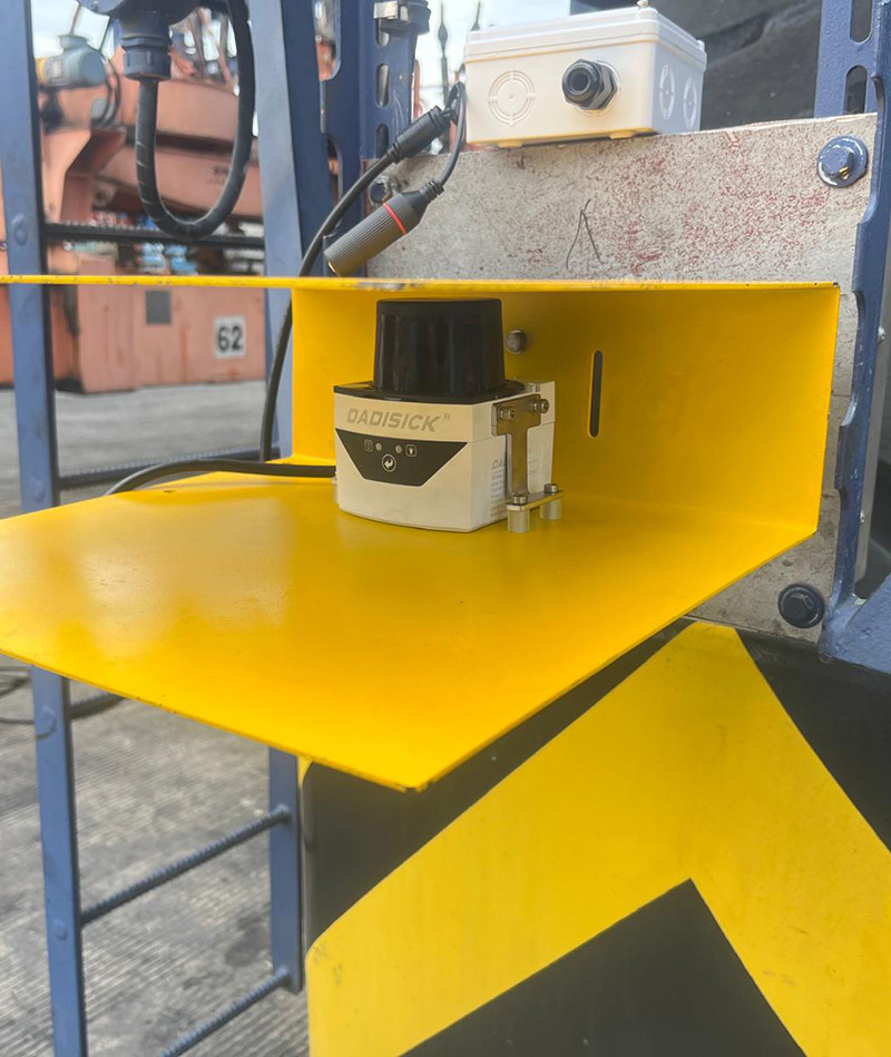 Safety LiDAR installed on front of port AGV