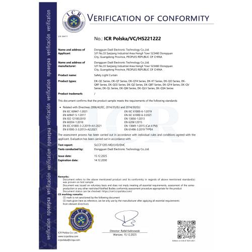 ICR Certificate of Safety Light Curtain (CE marking)