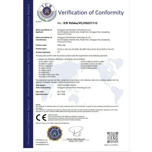 ICR Certificate of Safety Relay (CE marking)