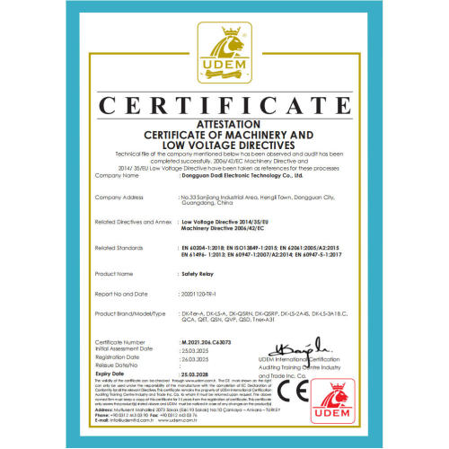 UDEM Certificate of Safety Relay (CE marking)