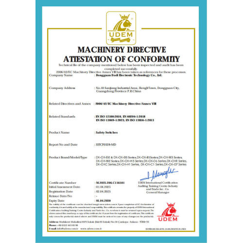 UDEM Certificate of Safety Switches