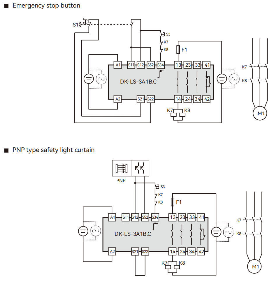 Wiring diagram of DADISICK's DK-LS-3A1B.C Safety Relay