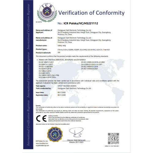 Сертификат ICR реле безопасности (маркировка CE)