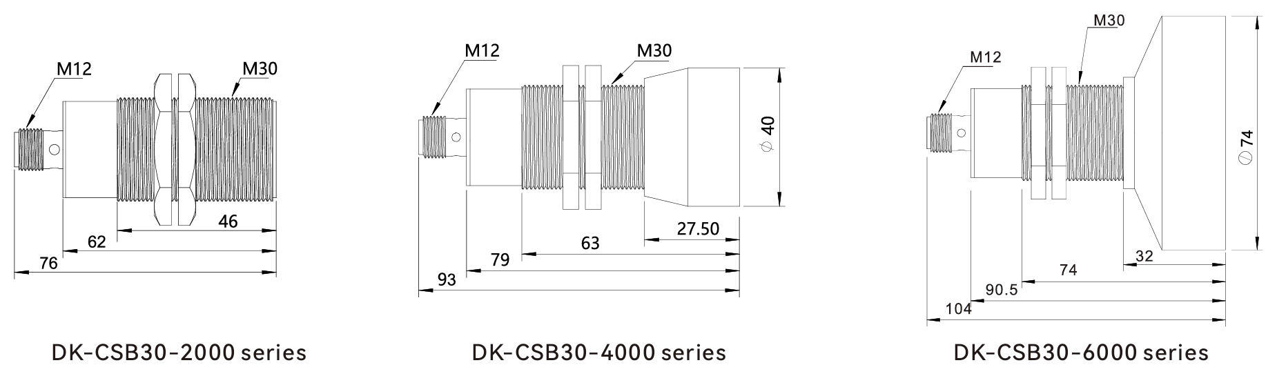 Dimensions of ultrasonic level controller CSB30 series