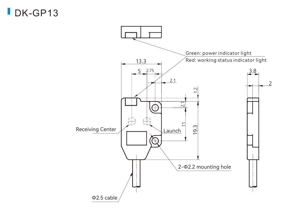 Dimensioni del sensore fotoelettrico ultrasottile Micro DK-GP13 Series