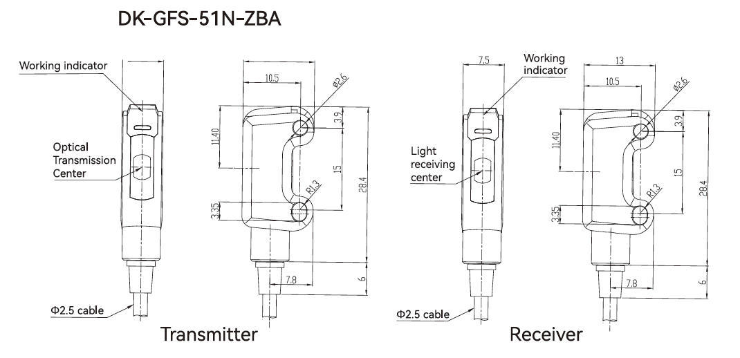 Sensori fotoelettrici Serie GFS Dimensioni