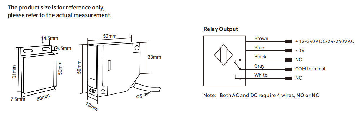DK-GF18 dimensional drawing and retroreflective wiring diagram