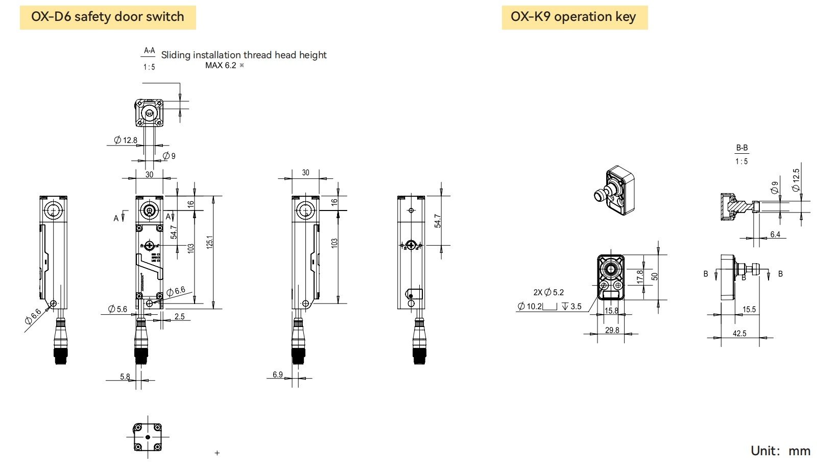 Dimensions of Safety Interlock Switches 