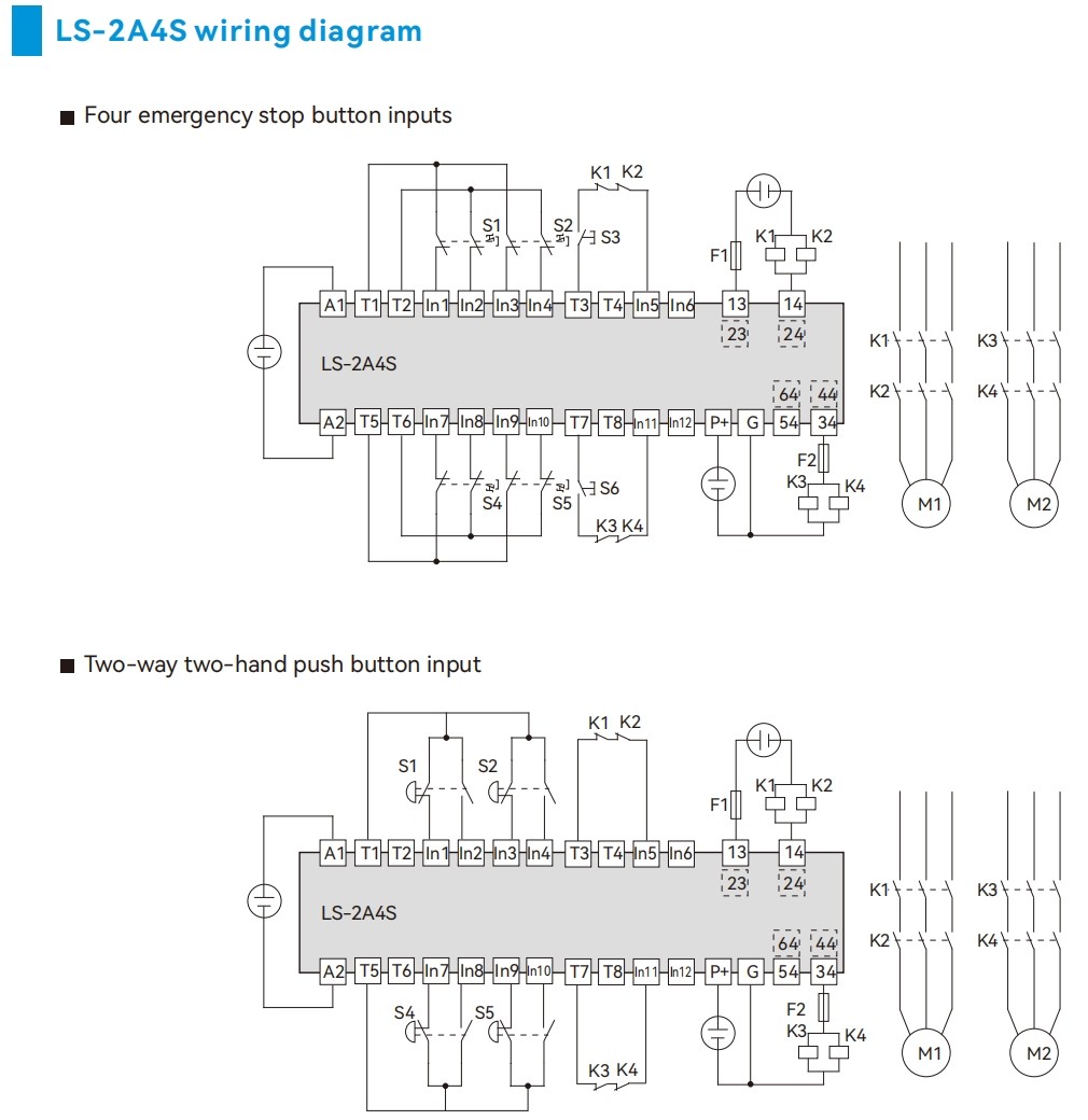 Wiring diagram of DADISICK's LS-2A4S Safety Relay