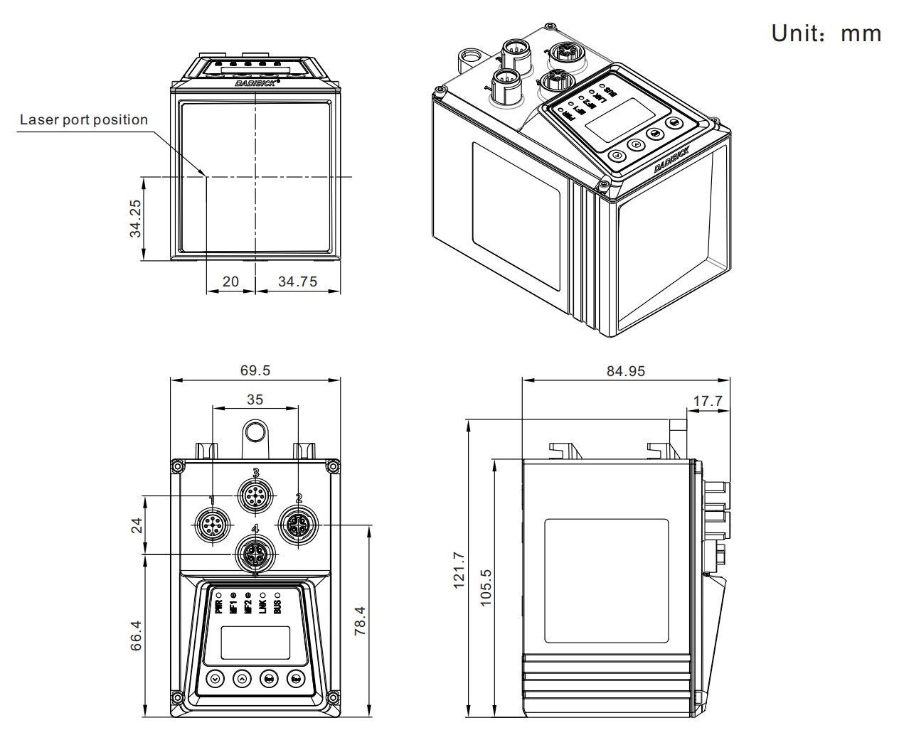 Dimension of DS Series Displacement Sensor