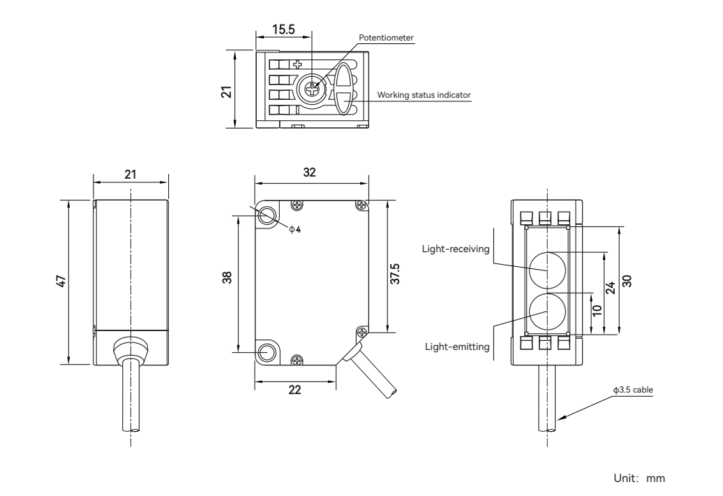 Background Suppression Photoelectric Sensor GB43 Series Dimensions