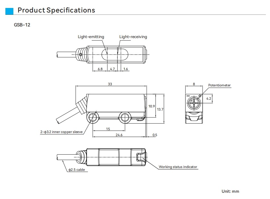 Background Suppression Photoelectric Sensor GSB Series Dimensions