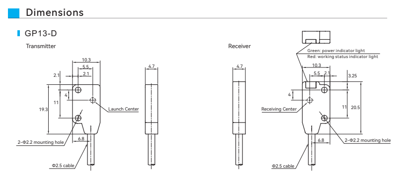 Photoelectric Sensor Ultra-thin Micro GP13 Series GP13-D Dimensions