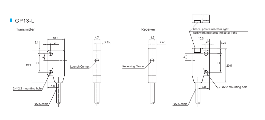 Photoelectric Sensor Ultra-thin Micro GP13 Series GP13-L Dimensions