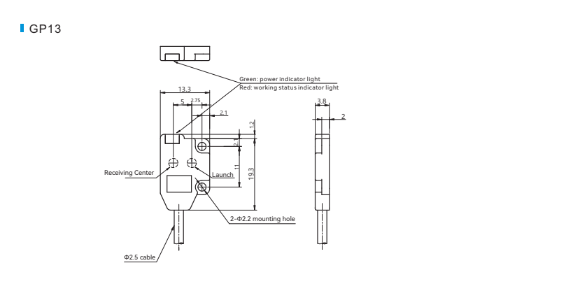 Photoelectric Sensor Ultra-thin Micro GP13 Series Dimensions