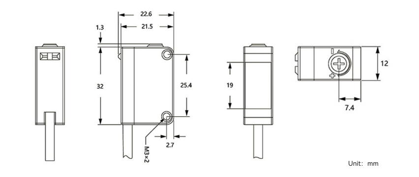 Universal Square Photoelectric Sensor GF43 Series Dimensions