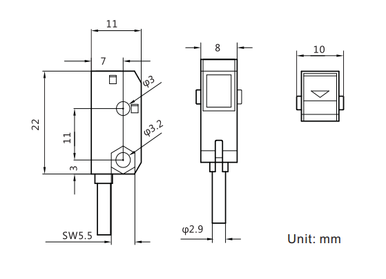 Universal Square Photoelectric Sensor GF21 Series Dimensions