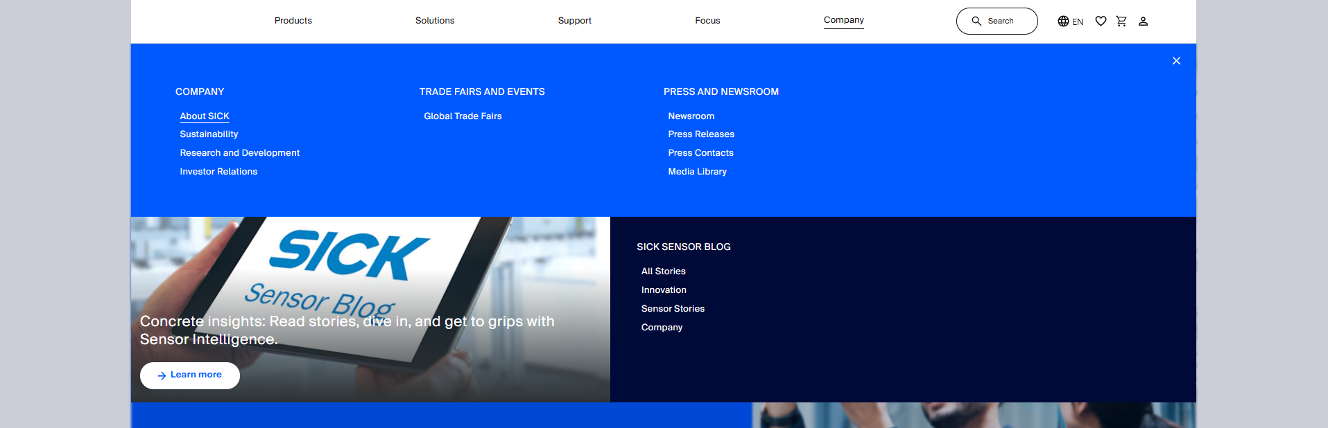 SICK AG's website homepage