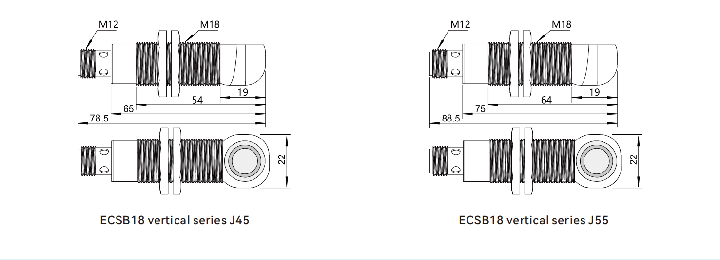 Dimensions of ultrasonic fuel level sensor CSB18 elbow series
