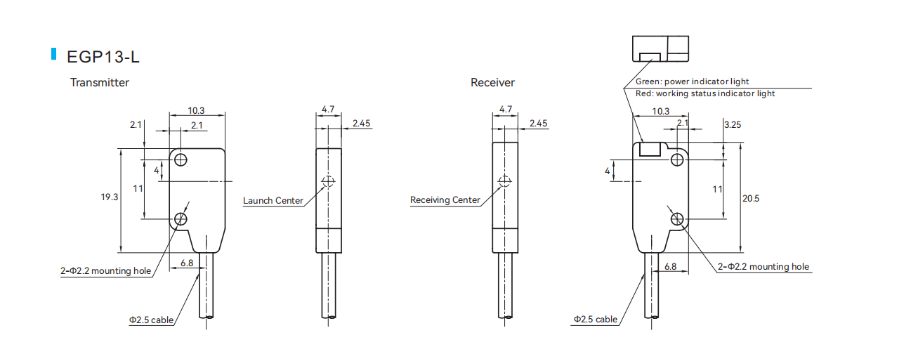 Фотоэлектрический датчик Ультратонкий Микро GP13 Серия GP13-L Размеры
