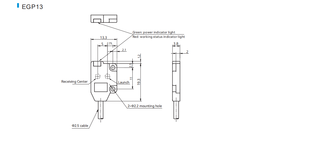 Фотоэлектрический датчик Ультратонкий Micro GP13 Серия Габариты