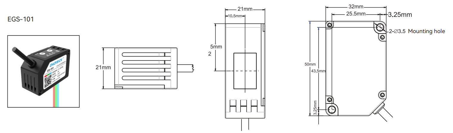 Размеры цветового датчика
