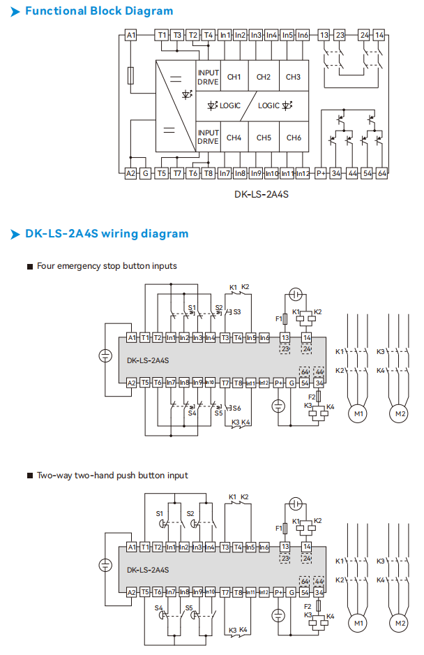 Safety Relay Wiring Method with Four Emergency Stop Button Inputs