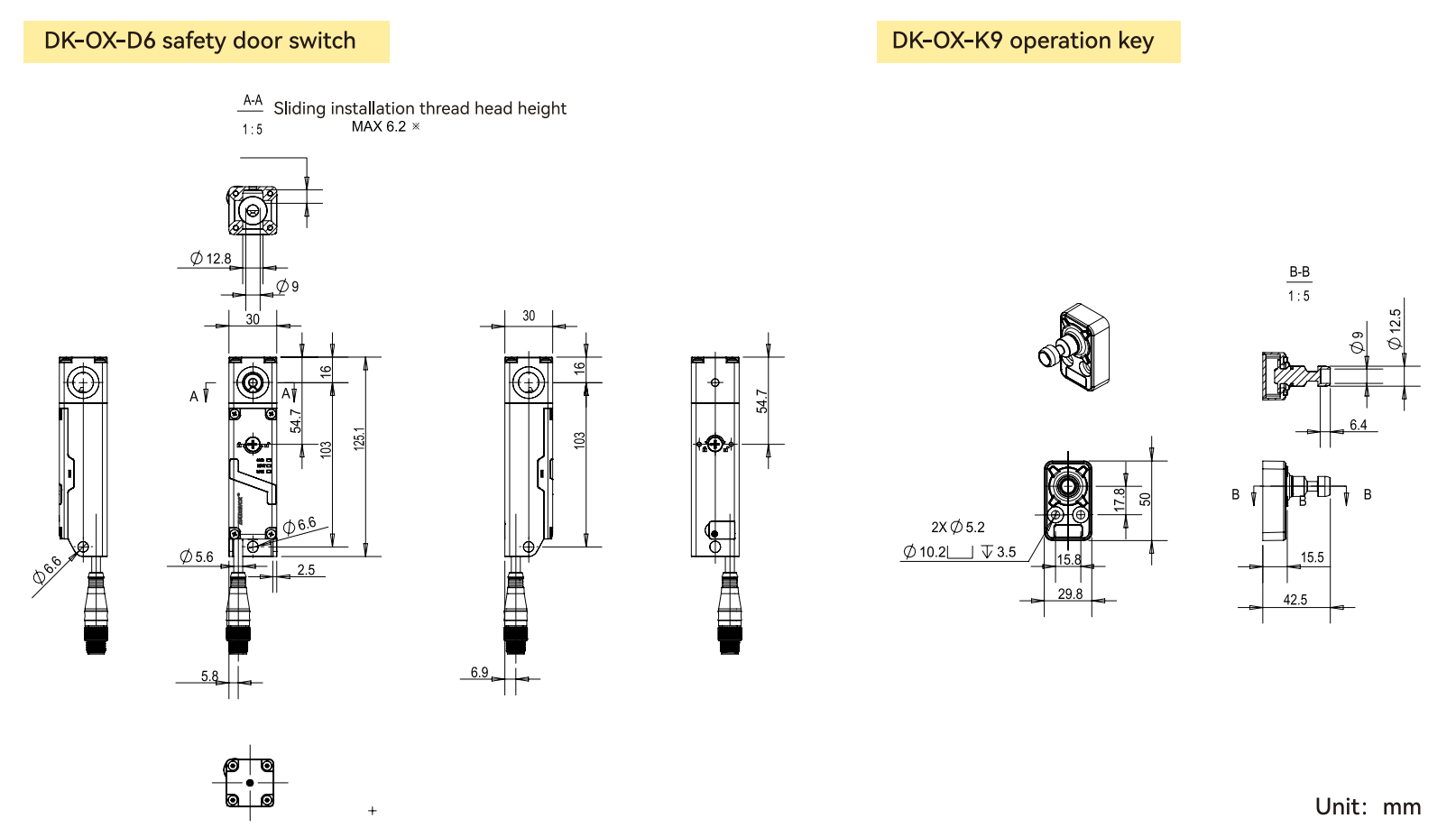 dimensions of DK-OX-D6 safety door switch