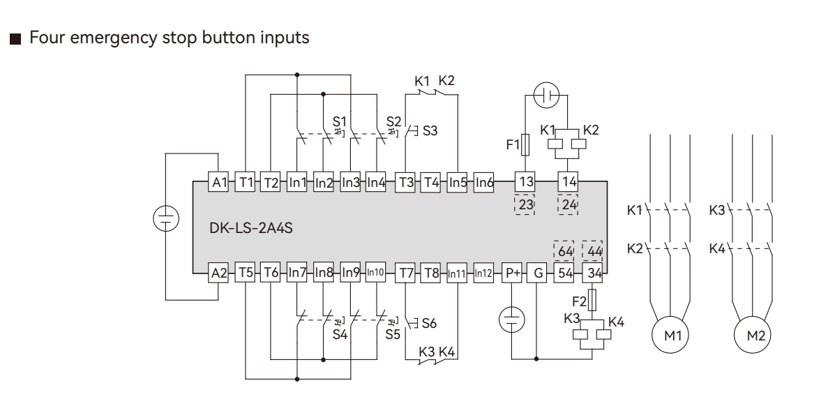 Wiring diagram of DADISICK's DK-LS-2A4S Safety Relay