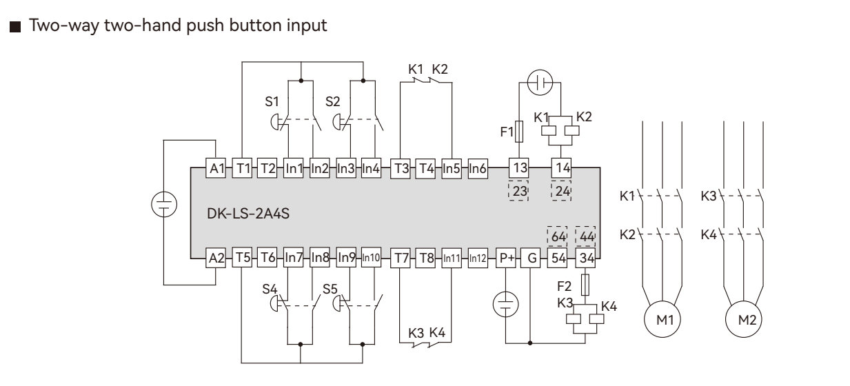 Wiring diagram of DADISICK's DK-LS-2A4S Safety Relay