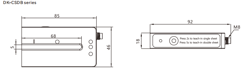 Dimensions of Ultrasonic sensors CSDB series