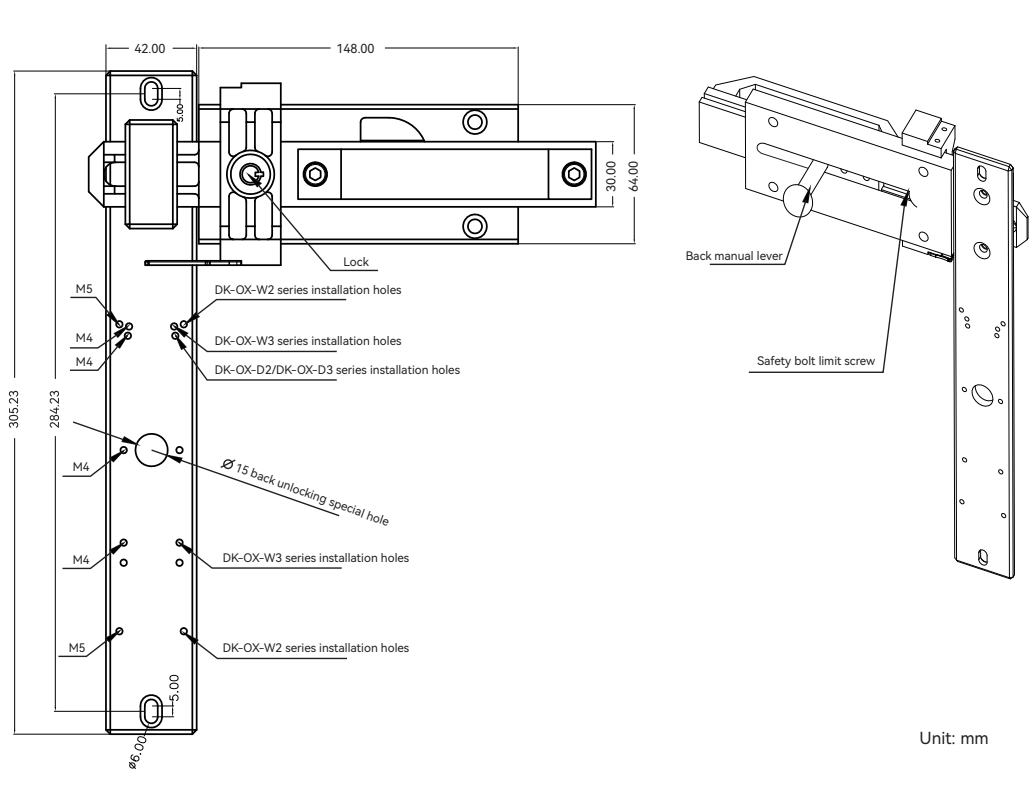 Safety door switch bolt OXSL-B-3 installation dimensions