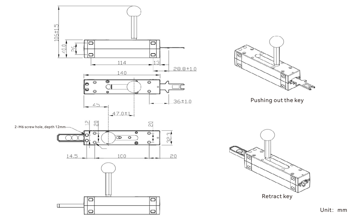 Safety door switch installation dimensions