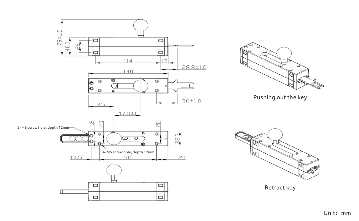 Safety door switch installation dimensions